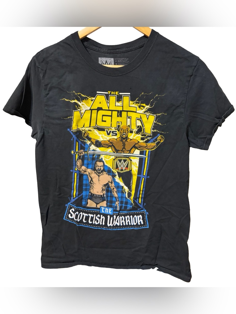 All Mighty vs The Scottish Warrior WWE Black Graphic Tee medium